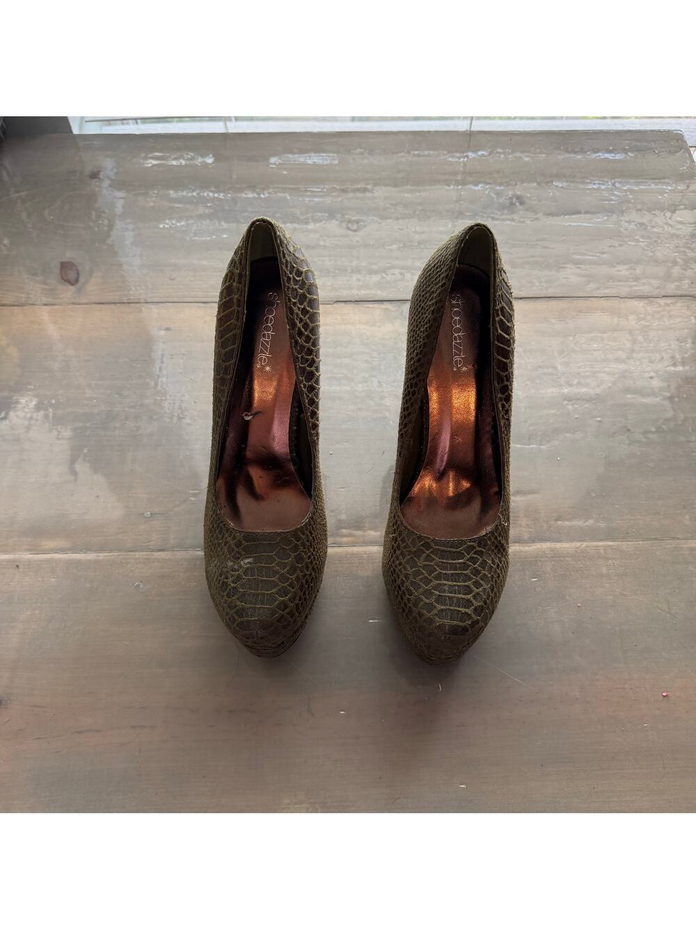 Shoedazzle Green Marisol Snakeskin Heels Sz 9